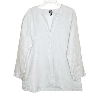 Eileen Fisher Vintage Silk Blend Long Blazer Womens L Pale Gray Crinkly Fabric